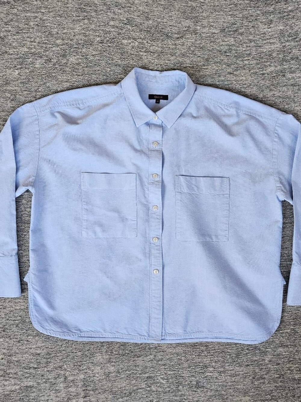 Quince Organic Cotton Button Up Boxy Crop Oxford Shirt Womens M Blue Relaxed EUC